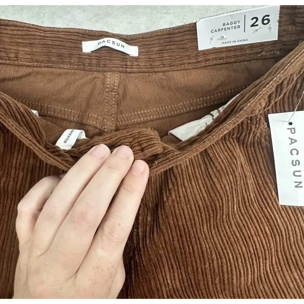 Pacsun Pants Womens Size 26 Brown Corduroy 90s Boyfriend Carpenter Baggy Grunge - Picture 2 of 13